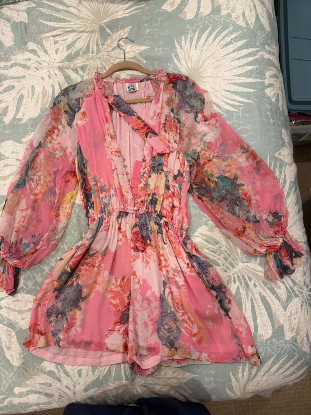 HEMANT & NANDITA X REVOLVE - Sage Pink Floral Long-Sleeve Romper - Picture 2 of 12